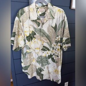 Tommy Bahama Mens Silk Hawaiian Shirt xl  Green Short Sleeve Floral Tropical